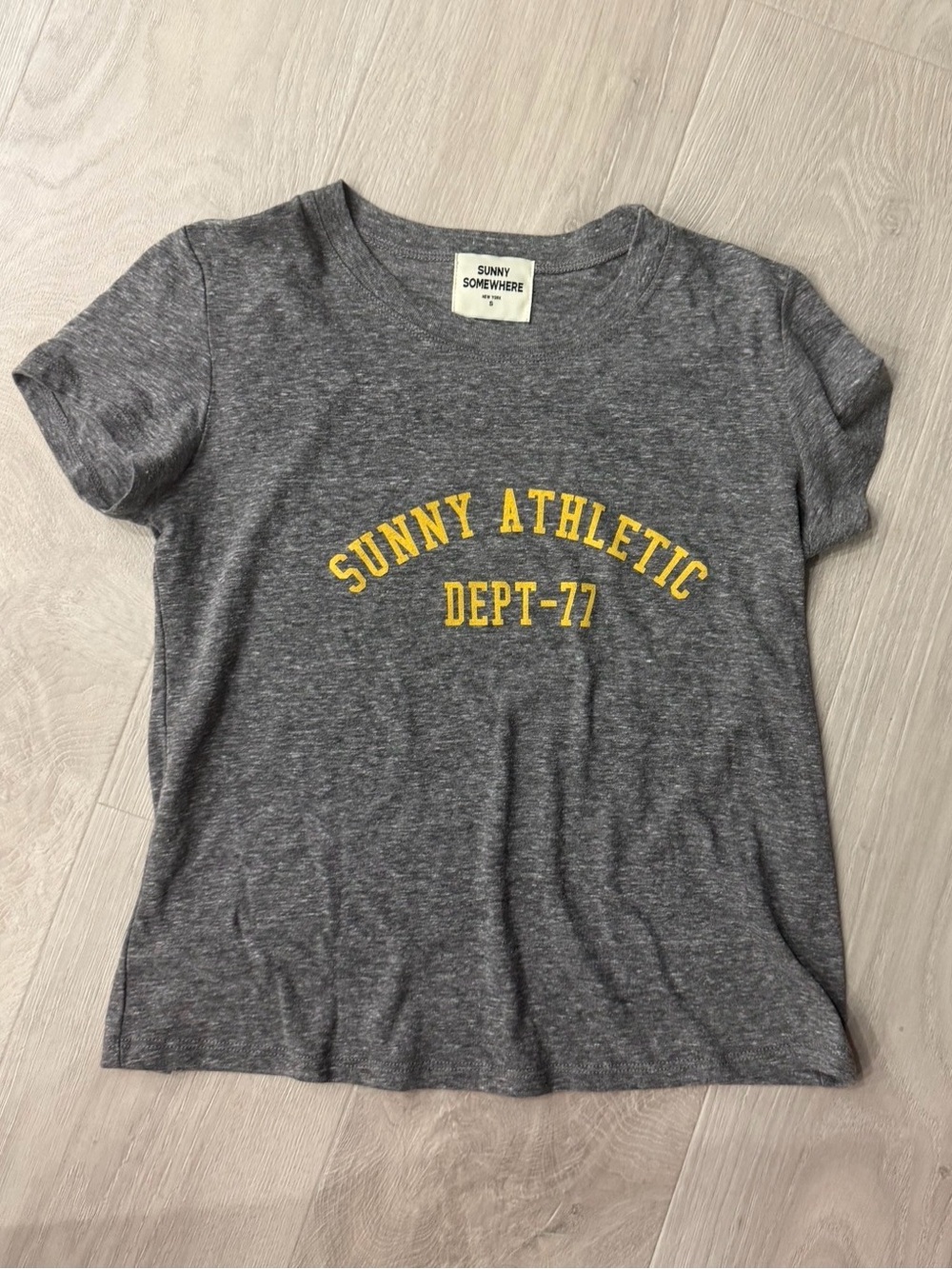 Sunny Somewhere Women’s Gray Tee with Yellow 'Sunny Athletic' Print